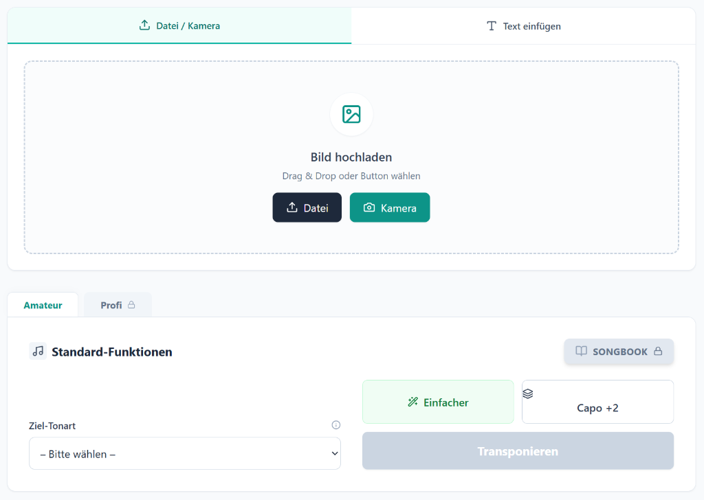 Trasponi accordi online App Interface